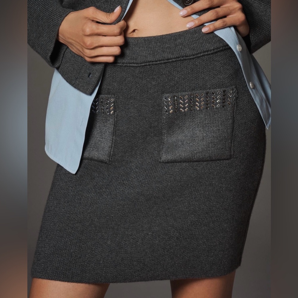 Pilcro Charcoal Gem Pocket Sweater Knit Mini Skirt Size XS NWT